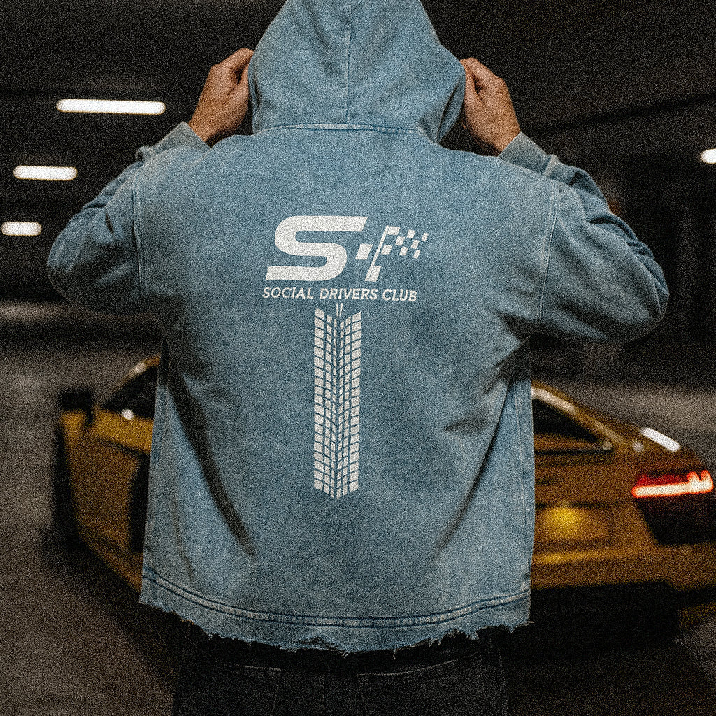 Vintage Washed Frayed-Hem Hoodie